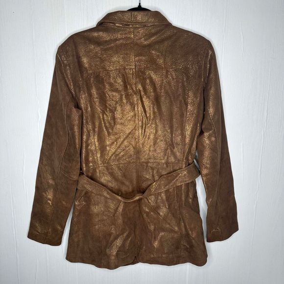 Vtg SAGUARO Shimmering Copper Brown LEATHER FULL ZIP Belted JACKET Sz M - Picture 3 of 9